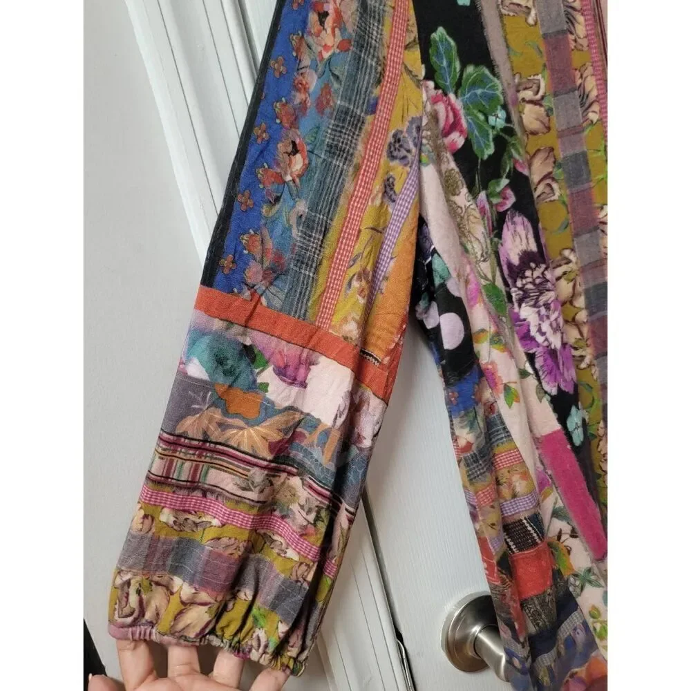 Johnny Was Patchwork Puff-Sleeve Top 1X